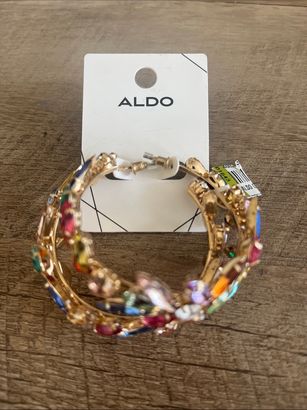 New ALDO gold hoop earrings 2” colorful multi-faceted crystal rhinestones
